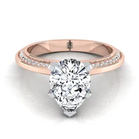 14K Rose Gold Pear Shape Center Diamond Knife Edge Micropave Engagement Ring -1/5ctw