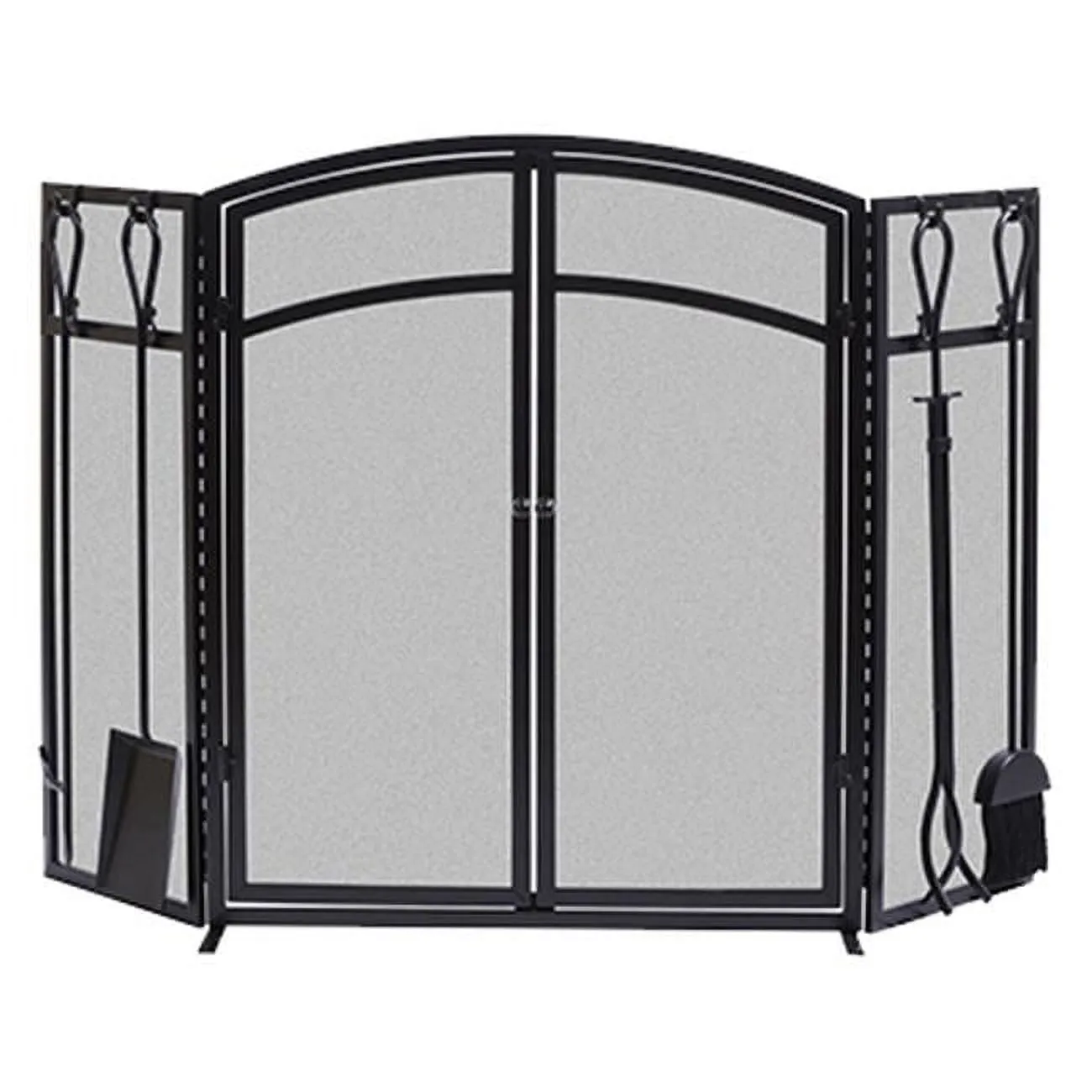 15138 Arch Fireplace Screen With Doors & Tools- Black