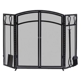 15138 Arch Fireplace Screen With Doors & Tools- Black