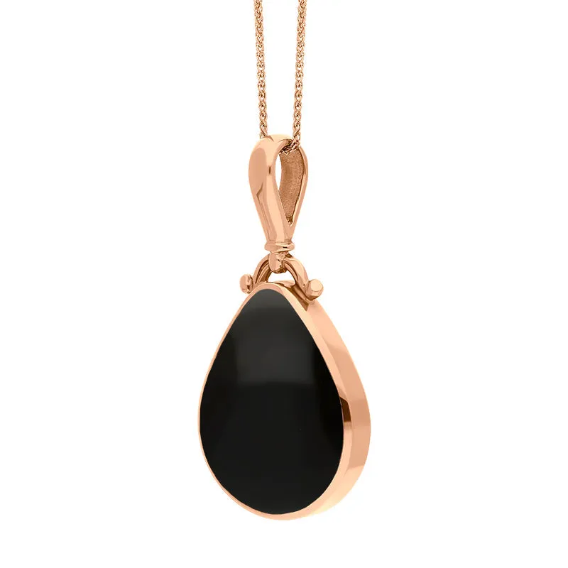 18ct Rose Gold Blue John Whitby Jet Double Sided Pear Fob Necklace