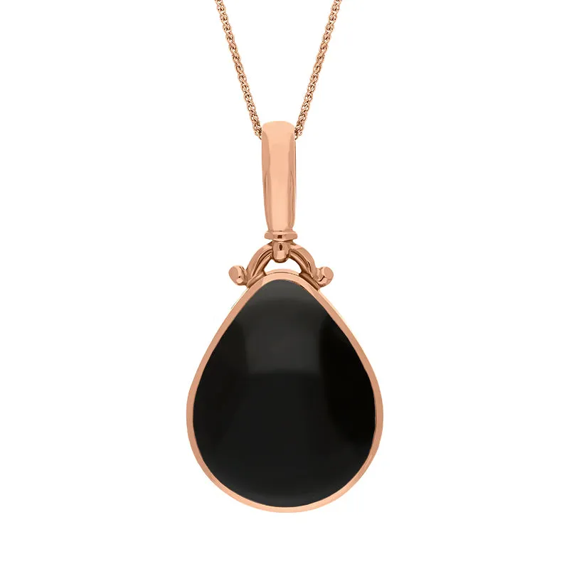 18ct Rose Gold Blue John Whitby Jet Double Sided Pear Fob Necklace