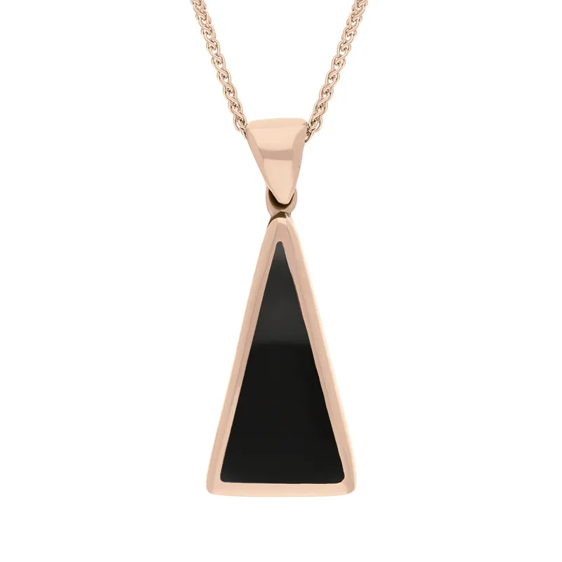 18ct Rose Gold Whitby Jet Mother Of Pearl Double Sided Triangular Fob Necklace