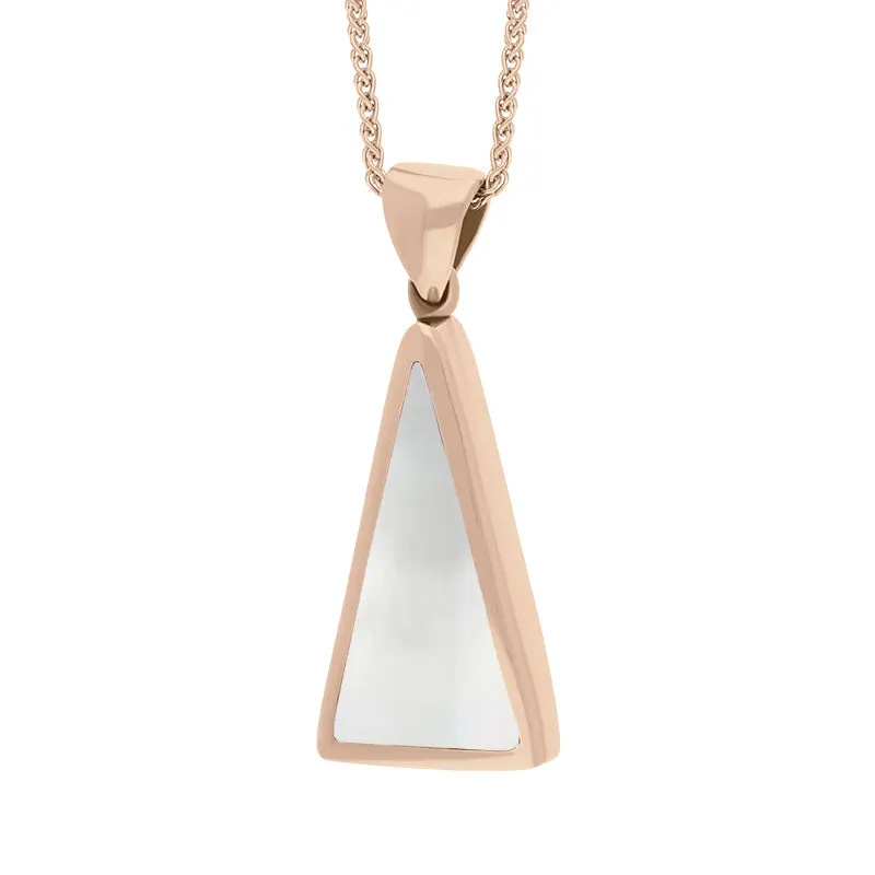 18ct Rose Gold Whitby Jet Mother Of Pearl Double Sided Triangular Fob Necklace