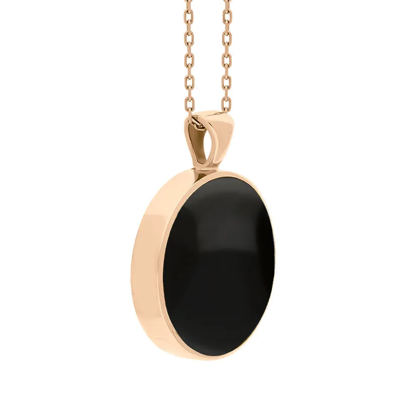 18ct Rose Gold Whitby Jet Turquoise Large Double Sided Round Fob Necklace