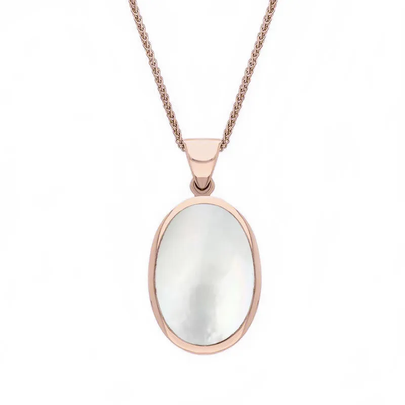 18ct Rose Gold Whitby Jet White Mother Of Pearl Small Double Sided Fob Necklace