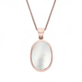 18ct Rose Gold Whitby Jet White Mother Of Pearl Small Double Sided Fob Necklace