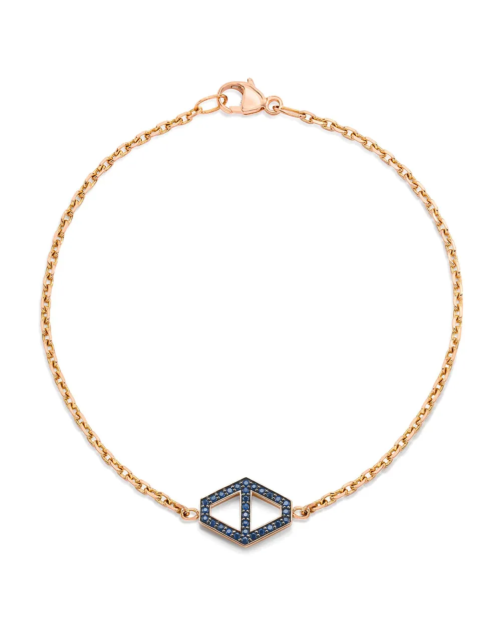 18k Rose Gold Bracelet with Double Sided Diamond and Blue Sapphire Hex