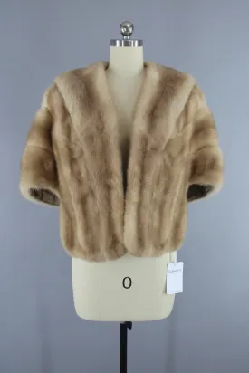 1940s Vintage Tan Fur Stole Wrap Cape