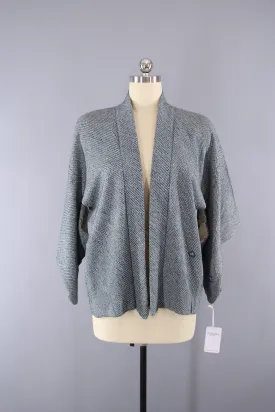 1950s Vintage Silk Haori Kimono Jacket in Blue Gray Shibori