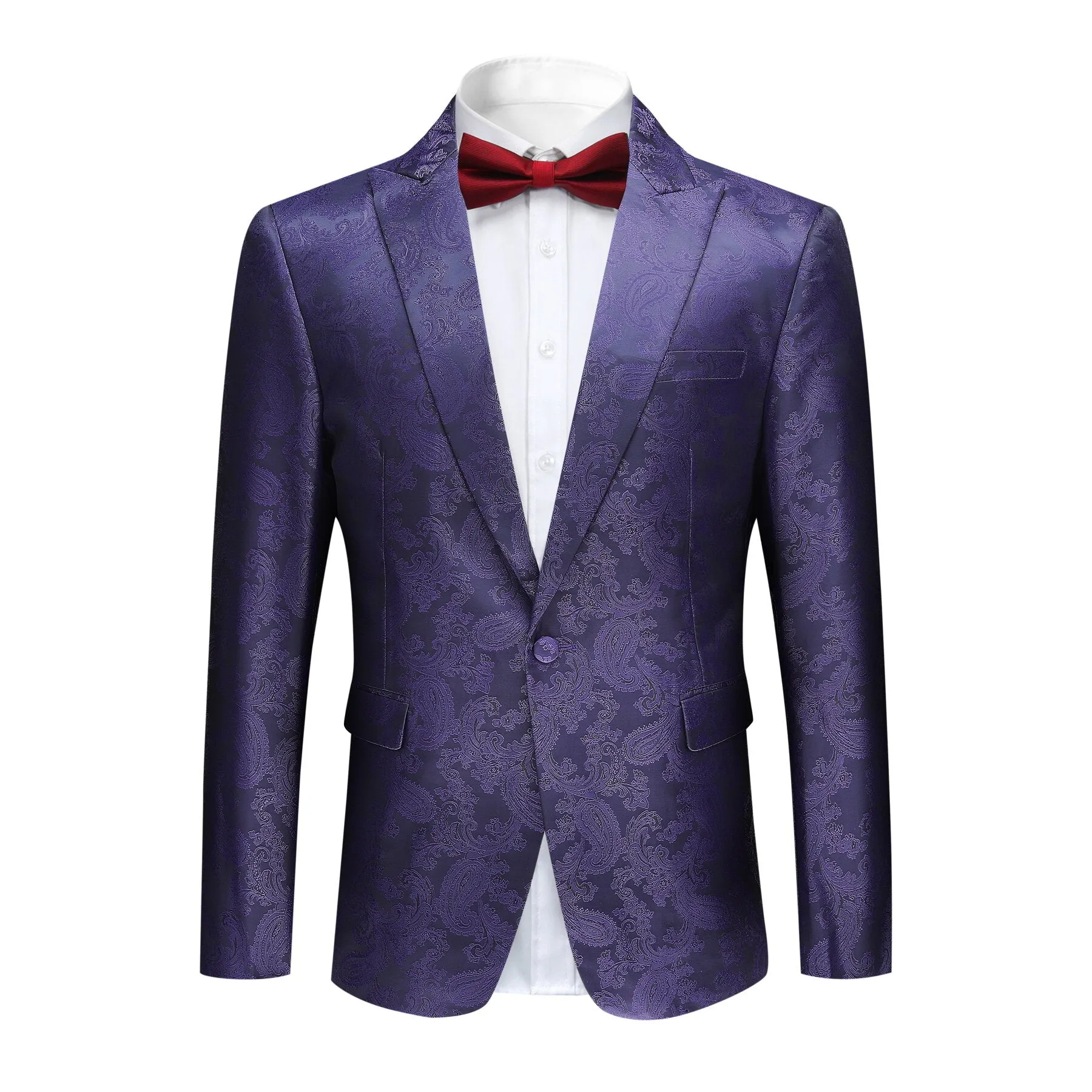 2-Piece Slim Fit Paisley Fashion Suit Purple