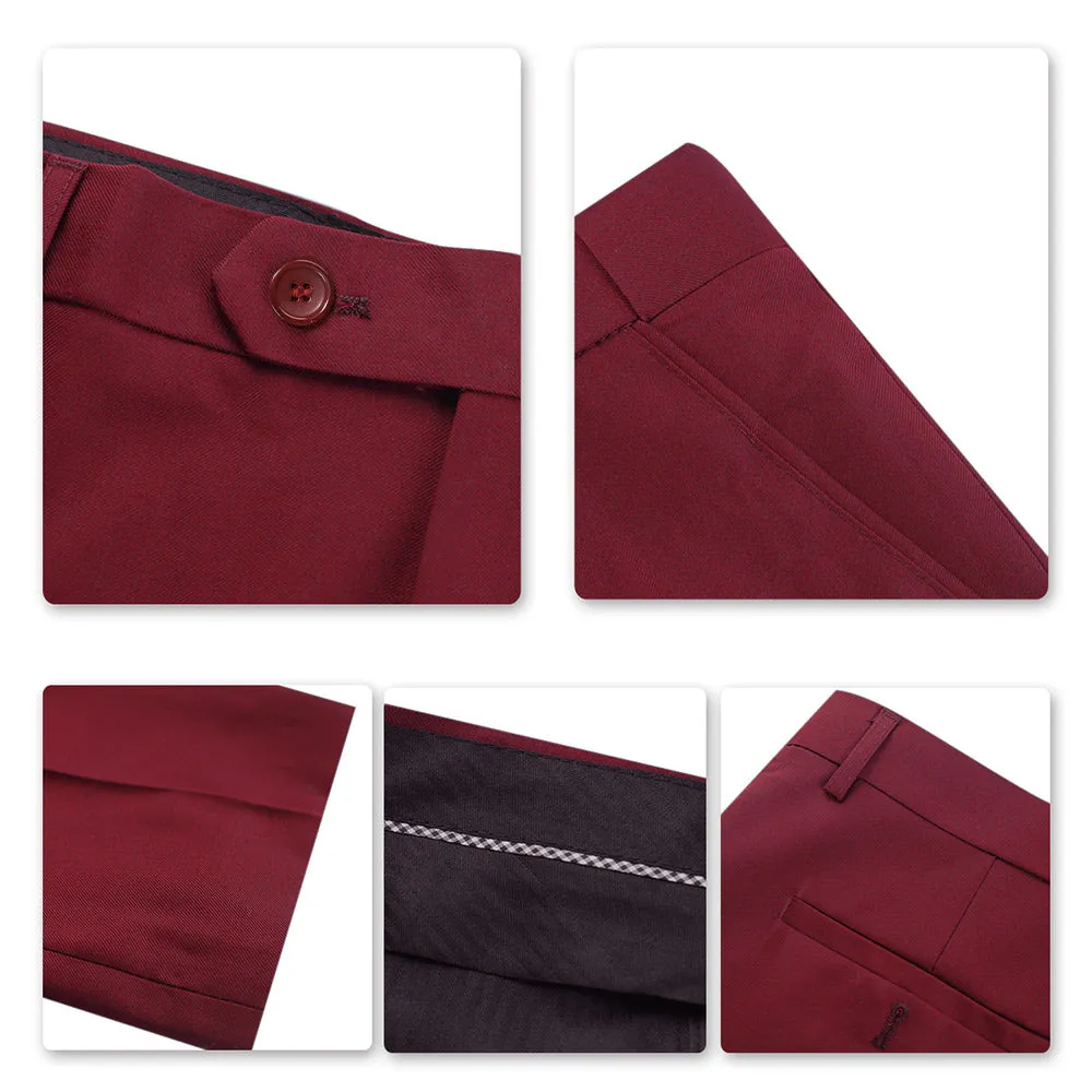 3-Piece Notched Lapel Casual Suit Maroon