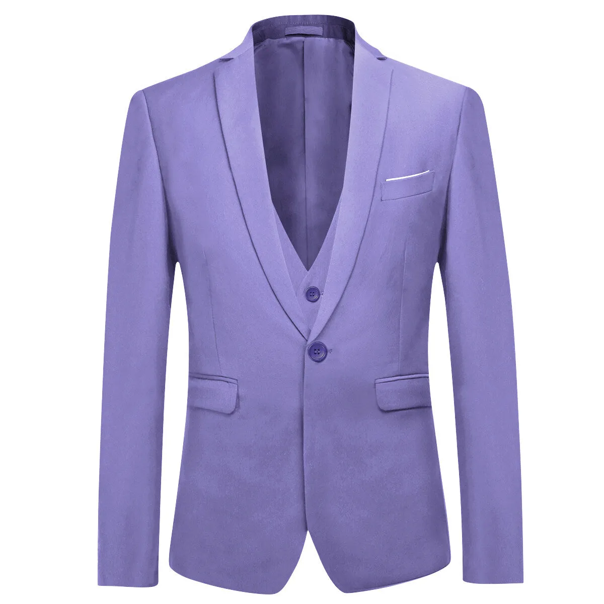 3-Piece One Button Formal Suit Purple Suit