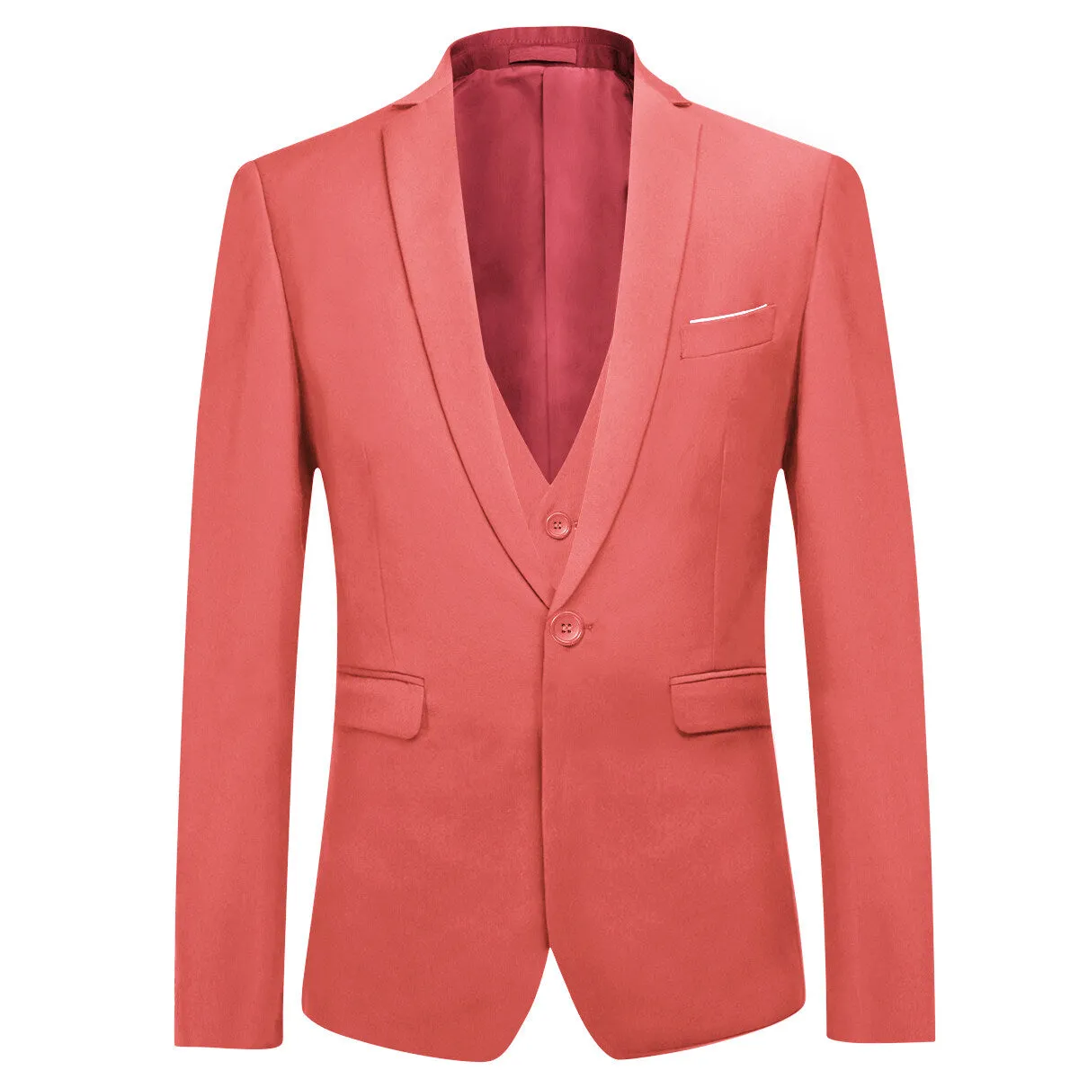 3-Piece Slim Fit One Button Fashion Rose Red Suit