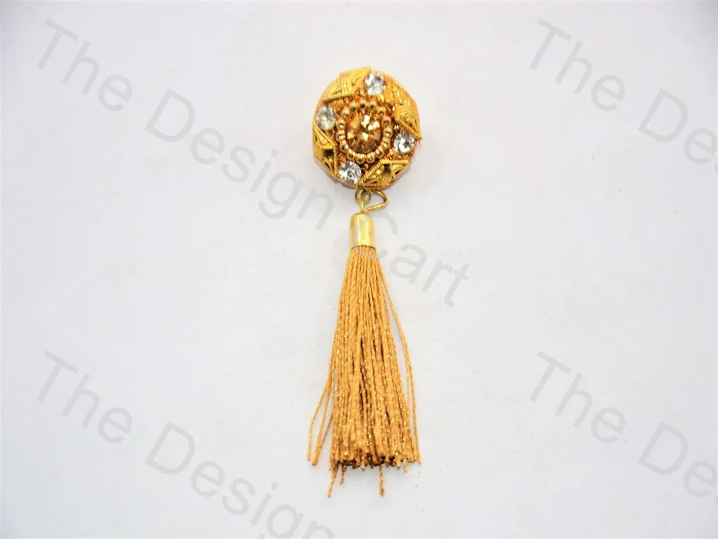 4 Silver Stones Golden Handcrafted Tassel Button