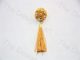 4 Silver Stones Golden Handcrafted Tassel Button