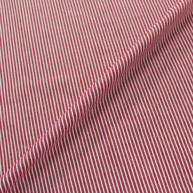 50CM REMNANT Dressmaking Cotton Denim Hickory Stripe - Red and White