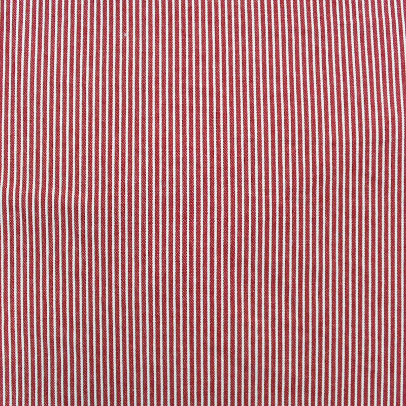 50CM REMNANT Dressmaking Cotton Denim Hickory Stripe - Red and White