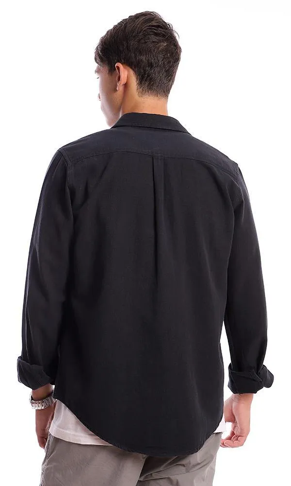 57851 Front Patched Buttoned Pockets Black Shirt