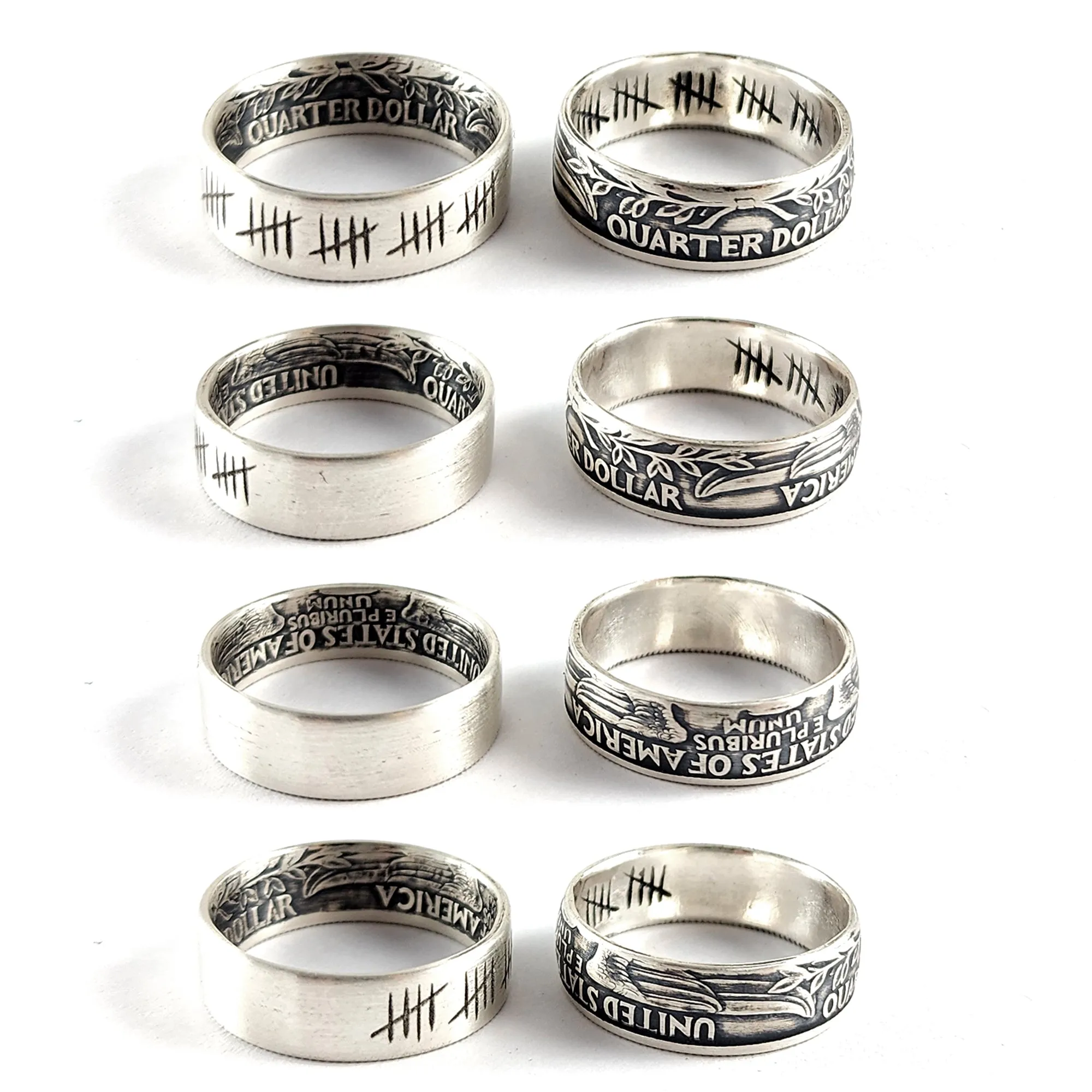 90% Silver Engraved 25 Tally Mark Quarter Ring - 25th Anniversary Gift