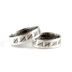 90% Silver Engraved 25 Tally Mark Quarter Ring Set - 25th Anniversary Gift