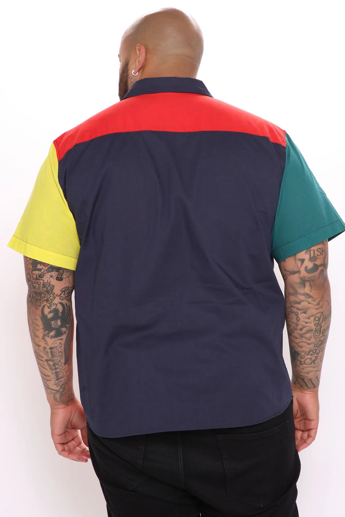 90s Colorblock Short Sleeve Woven Top - Red/combo