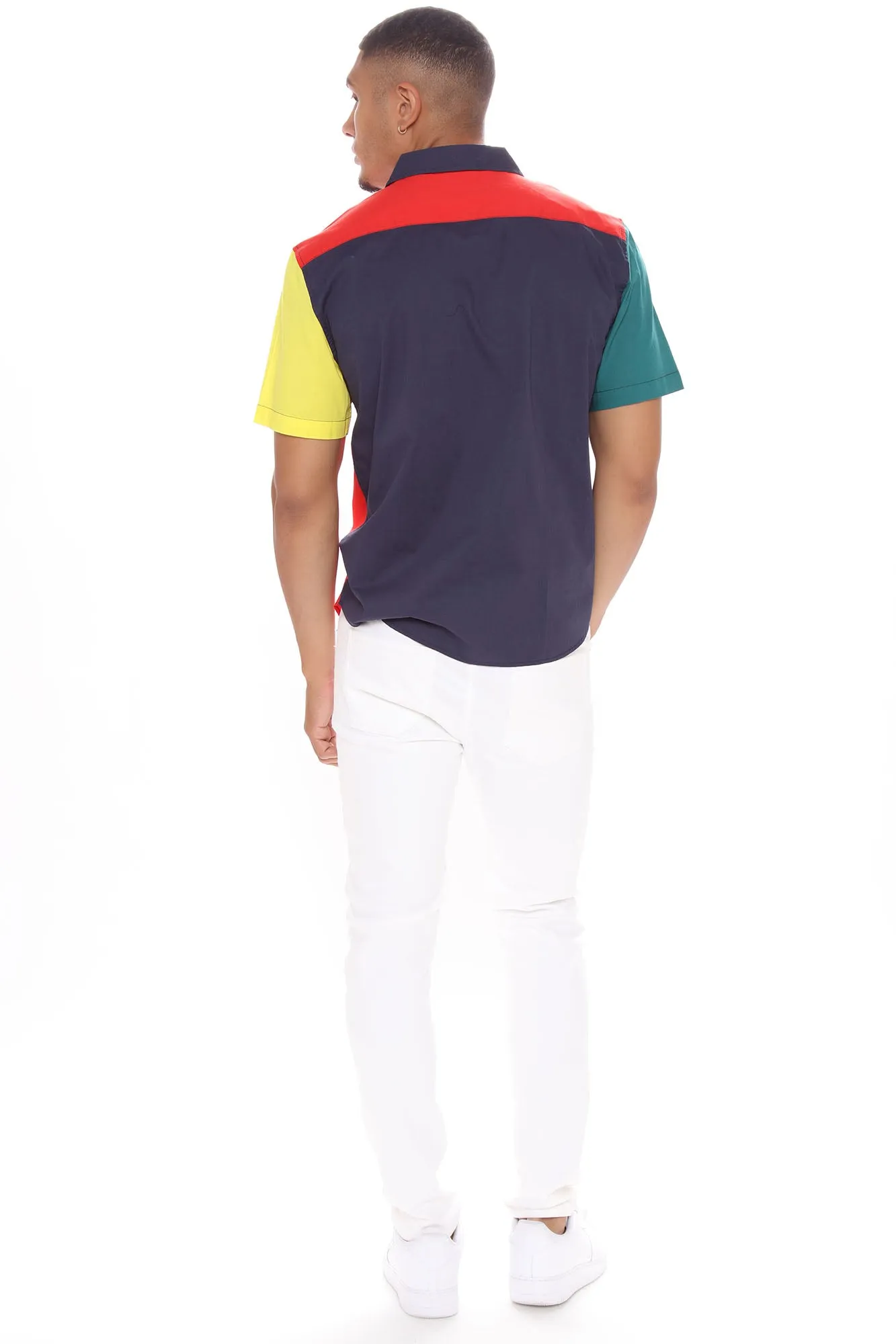 90s Colorblock Short Sleeve Woven Top - Red/combo