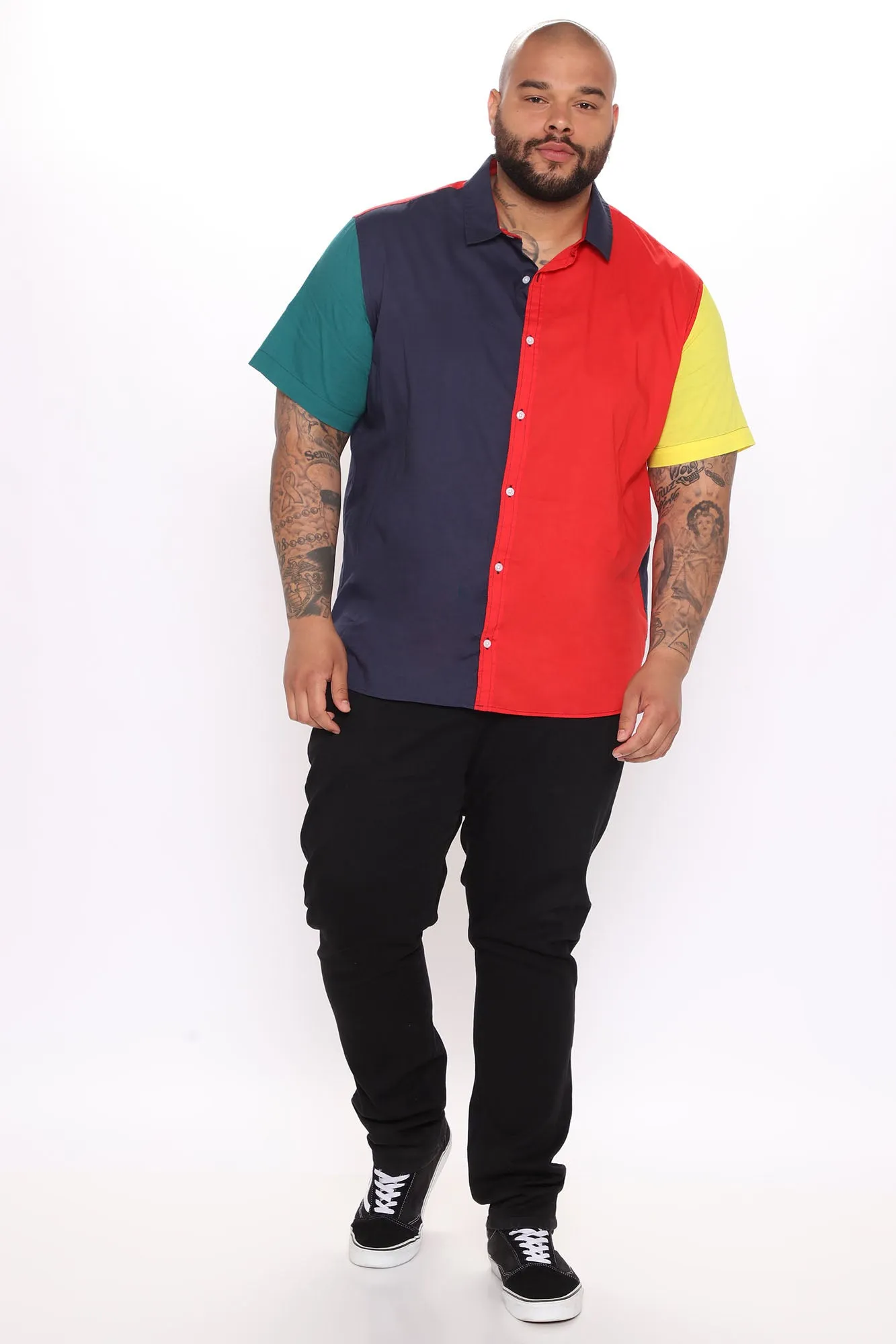 90s Colorblock Short Sleeve Woven Top - Red/combo