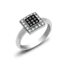 9ct White Gold Diamond And Black Diamond Ring