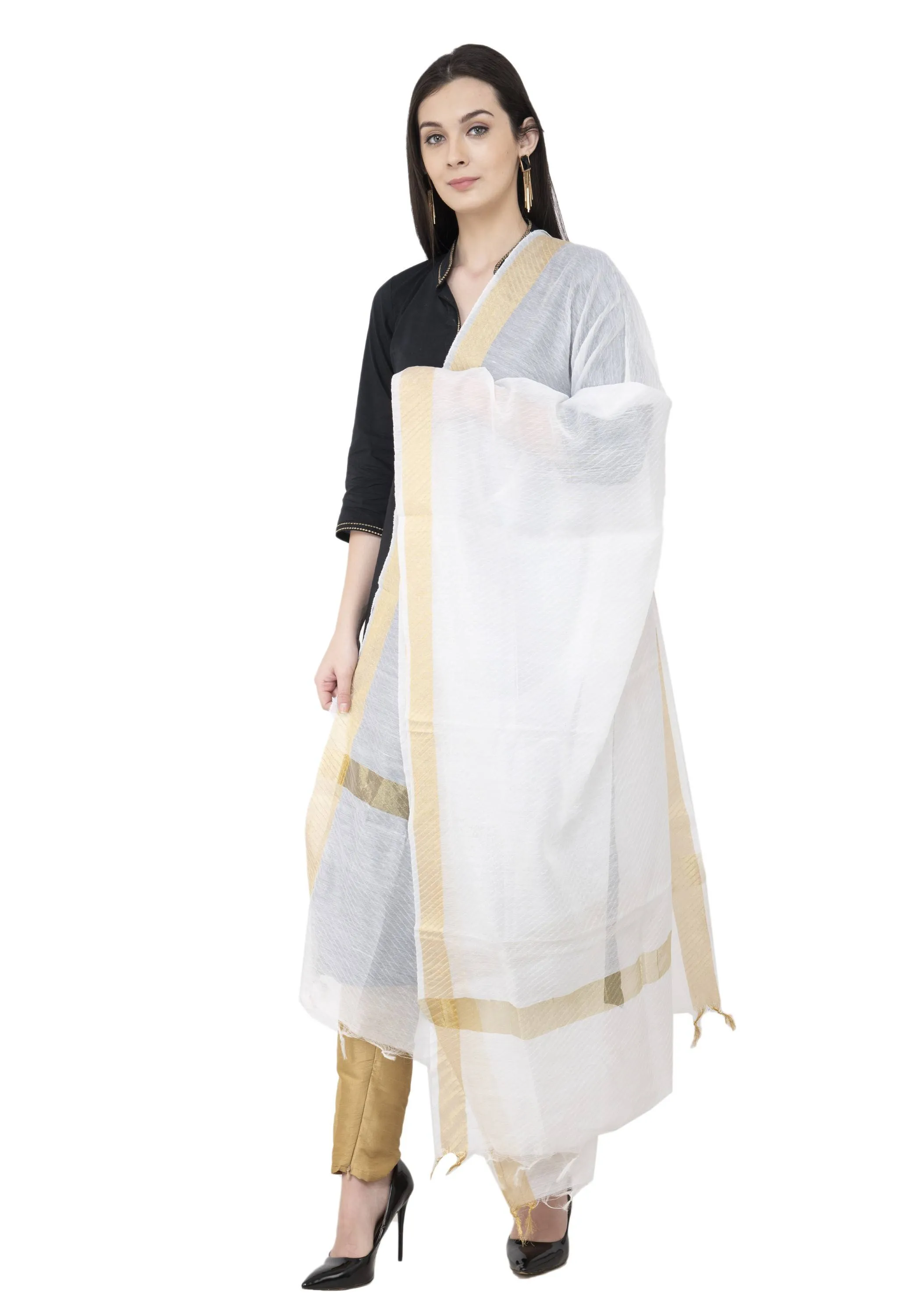 A R SILK Golden Color Fancy Silk Dupattas and Chunnis