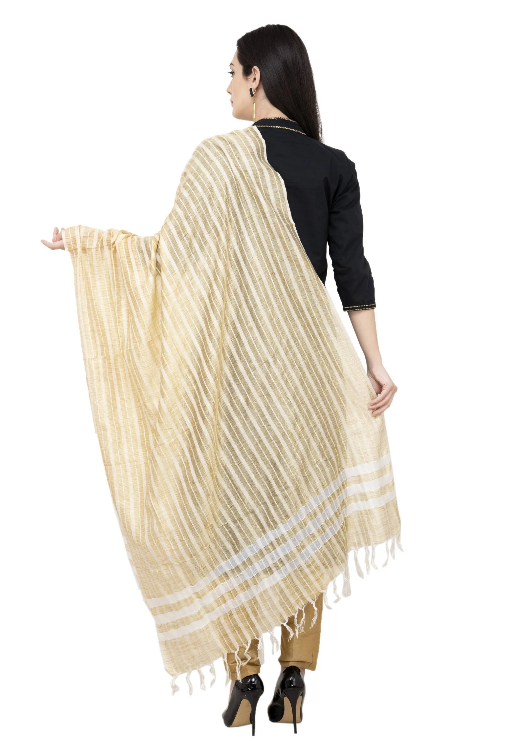 A R Silk Golden Stripe Regular Dupatta Color Golden Dupatta or Chunni