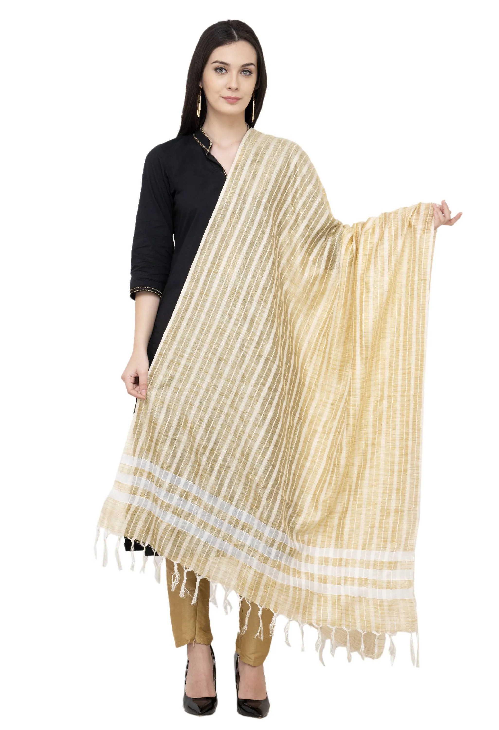 A R Silk Golden Stripe Regular Dupatta Color Golden Dupatta or Chunni