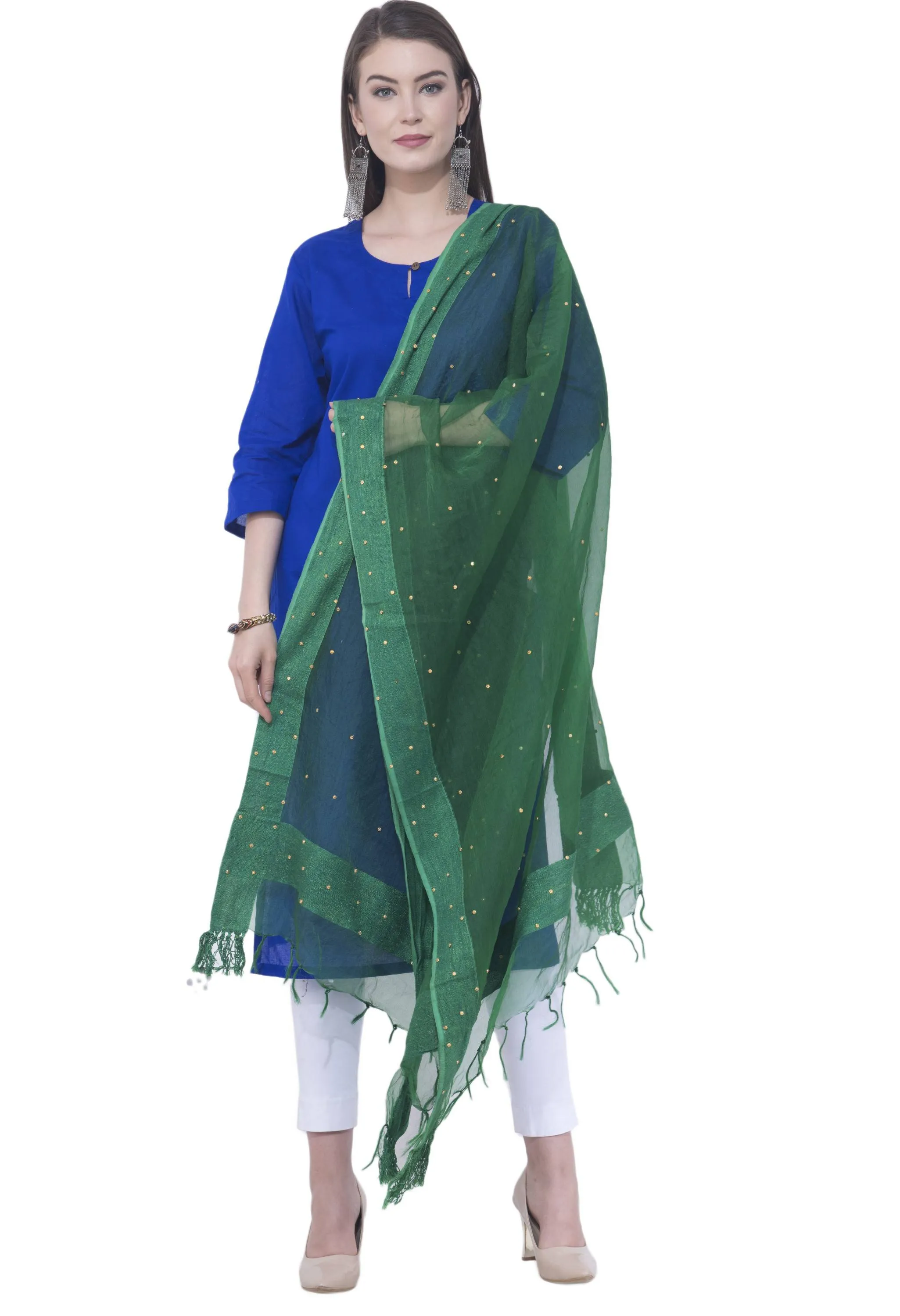 A R SILK Rama green Color Chandna Orgenza cotton Dupattas and Chunnis