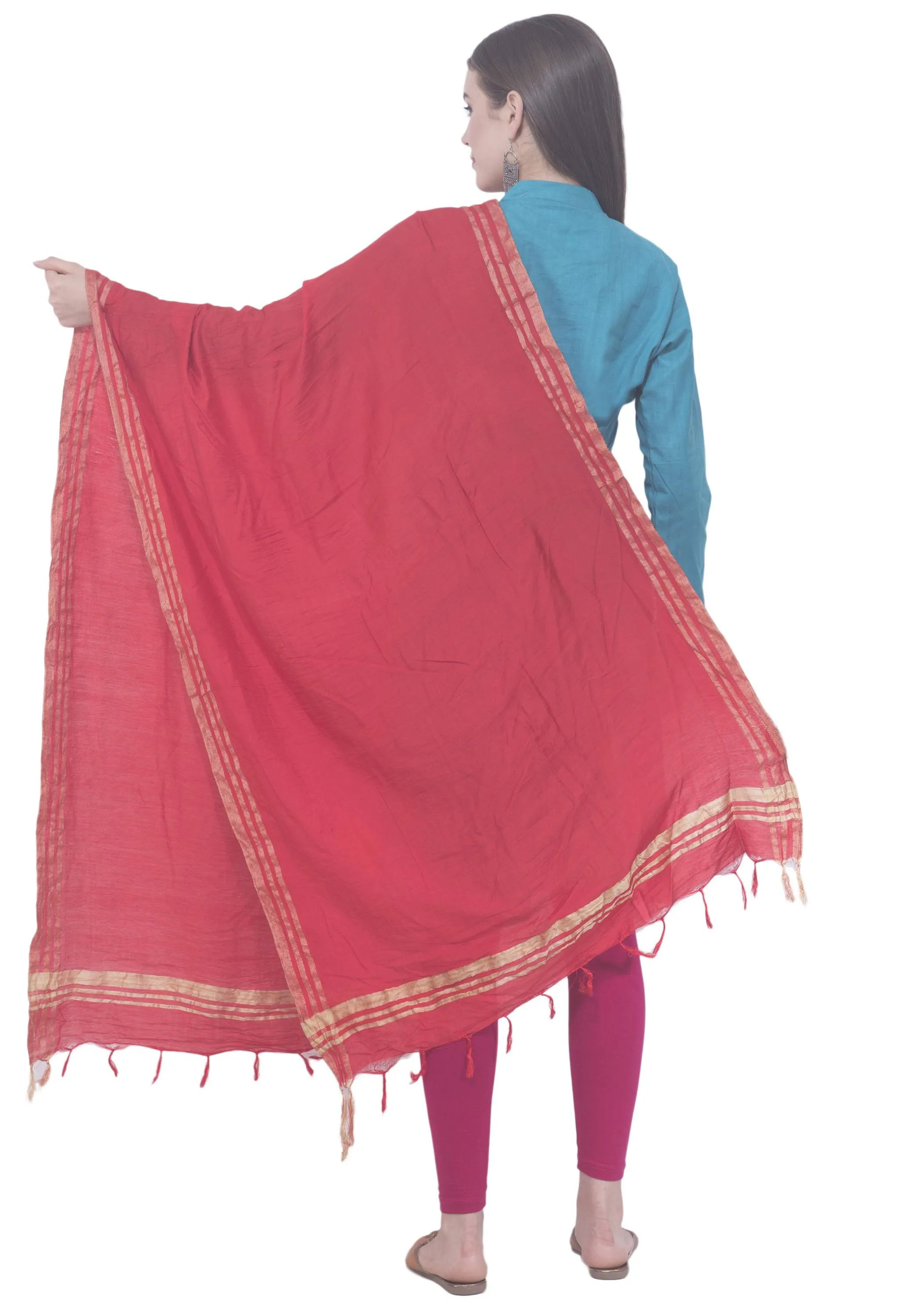 A R SILK Red Color Golden border Cotton Dupattas and Chunnis