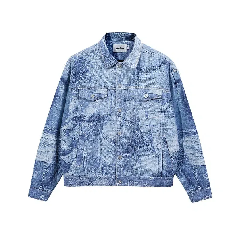 Abstract Digital Print Denim Jacket