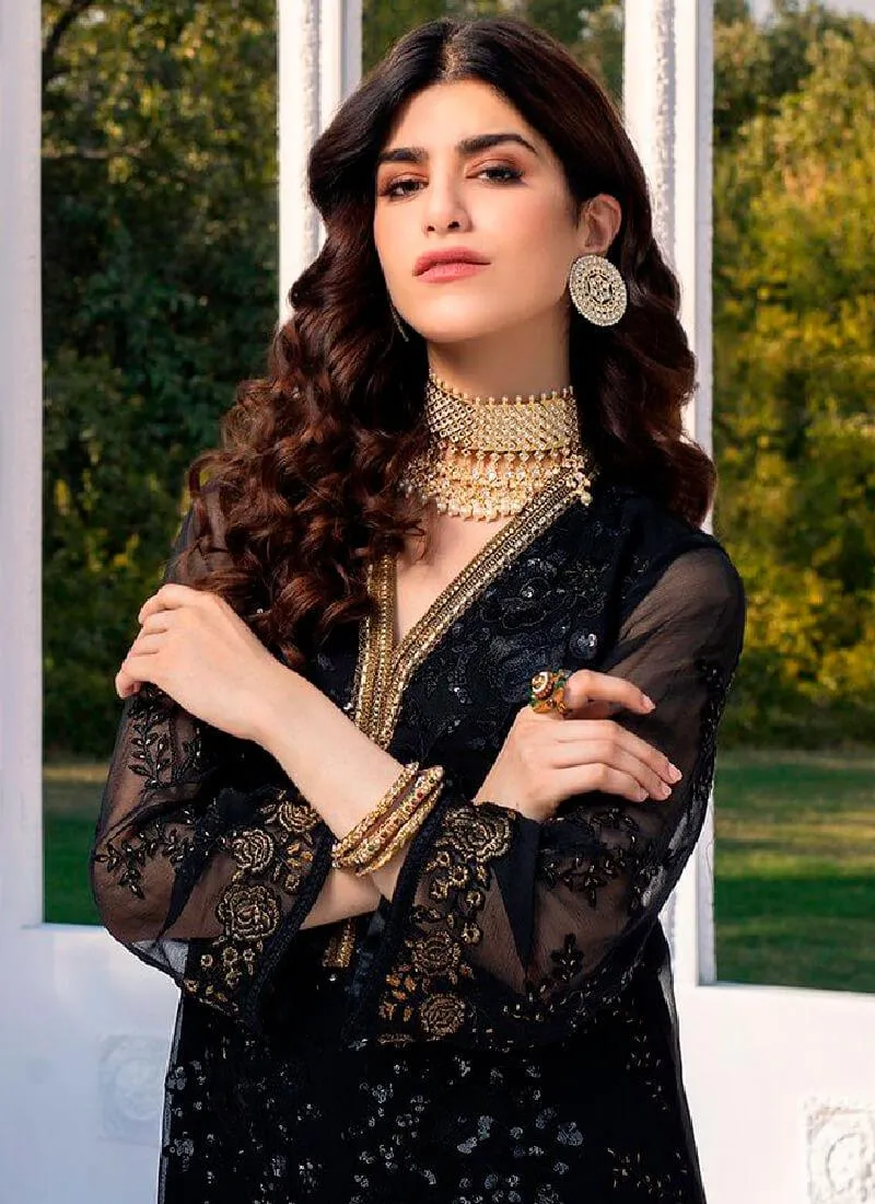 Adorable Black color Pakistani Suit With Butterfly Net Base