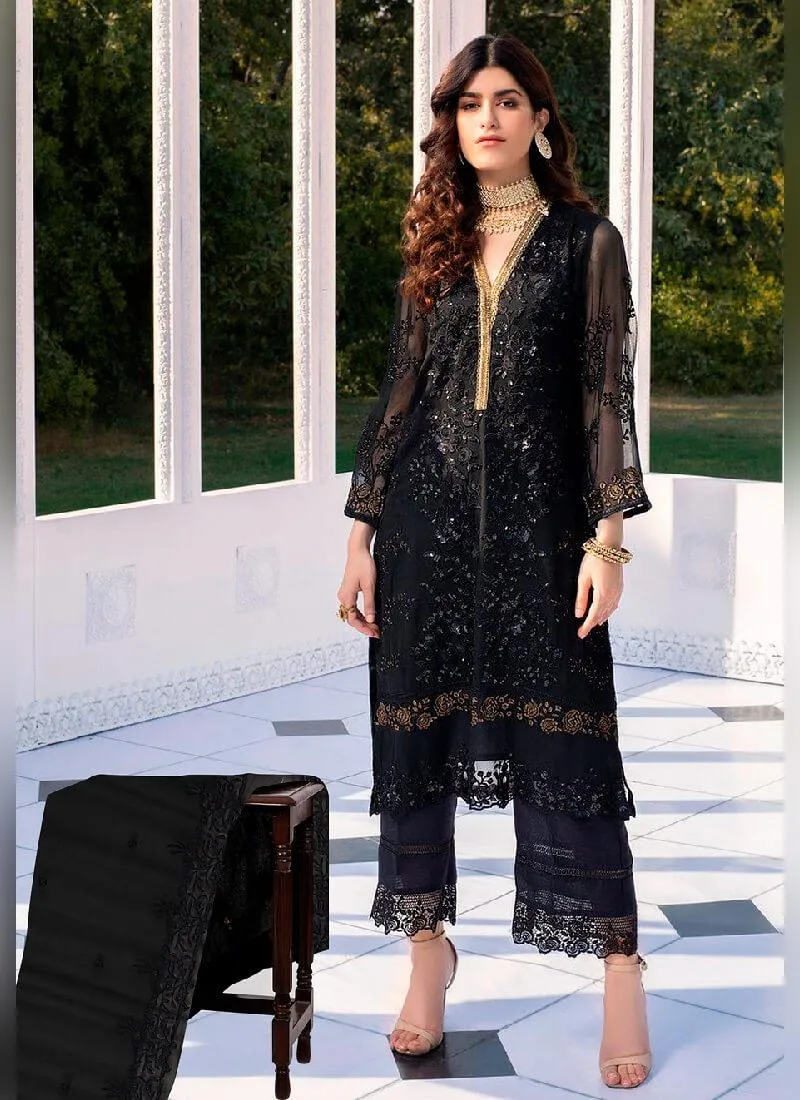 Adorable Black color Pakistani Suit With Butterfly Net Base