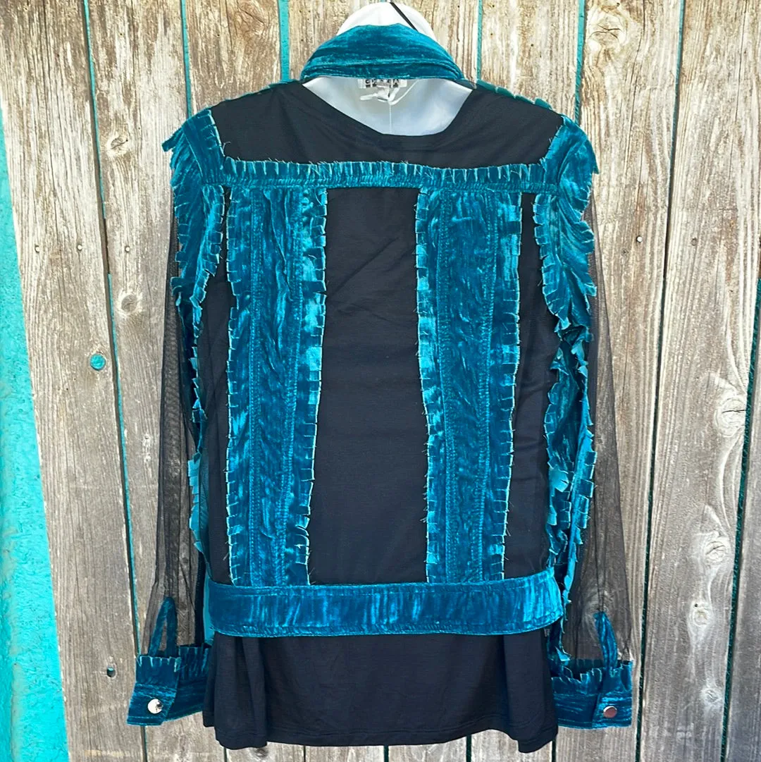 Adore Velvet Denim Style Jacket w/ Sheer Panels