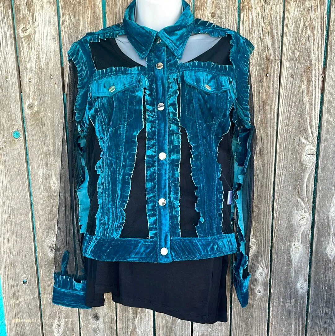 Adore Velvet Denim Style Jacket w/ Sheer Panels