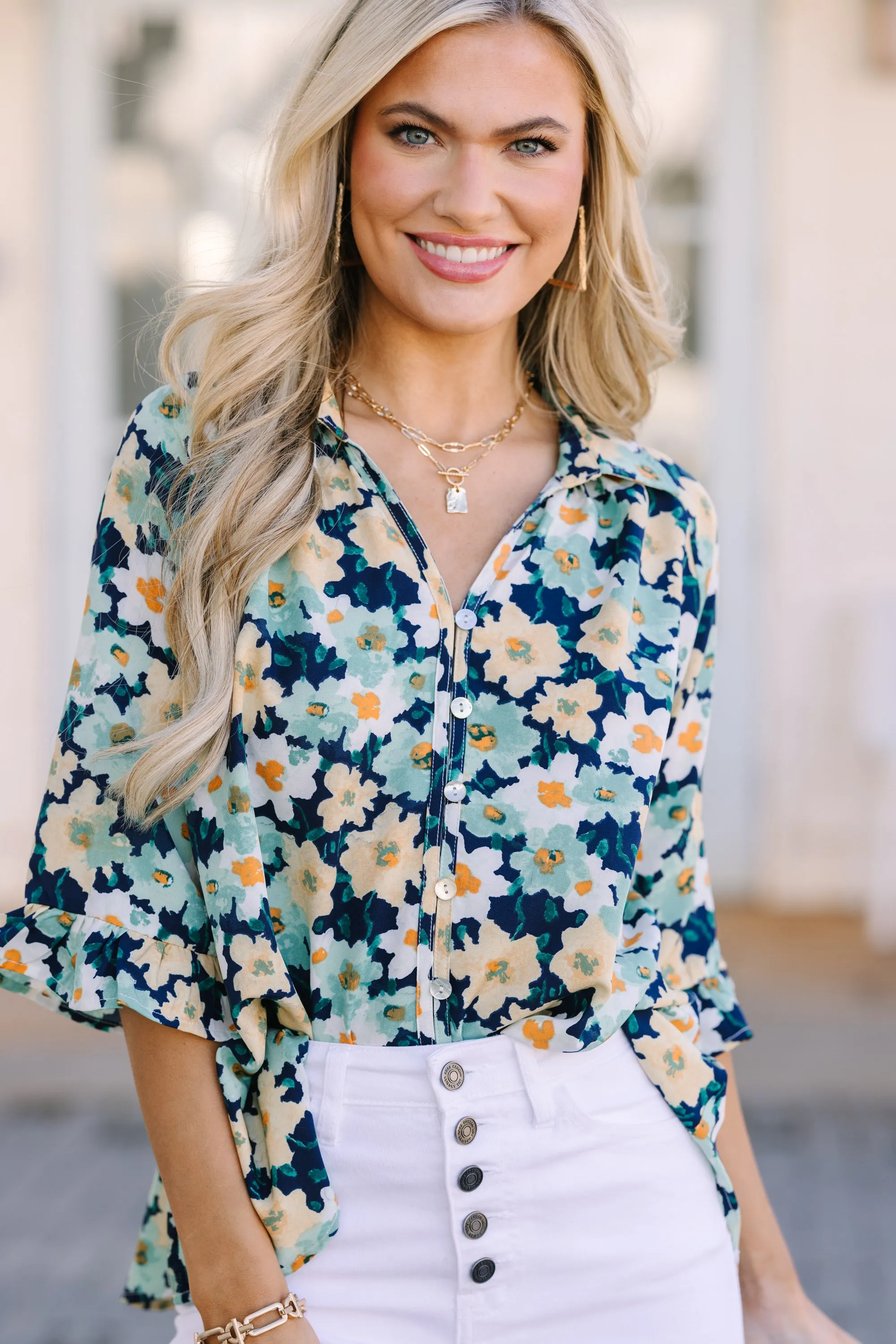 All That You Need Navy Floral Blouse