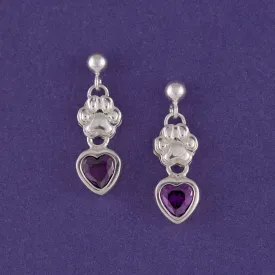 Amethyst Hearts & Paws Sterling Earrings