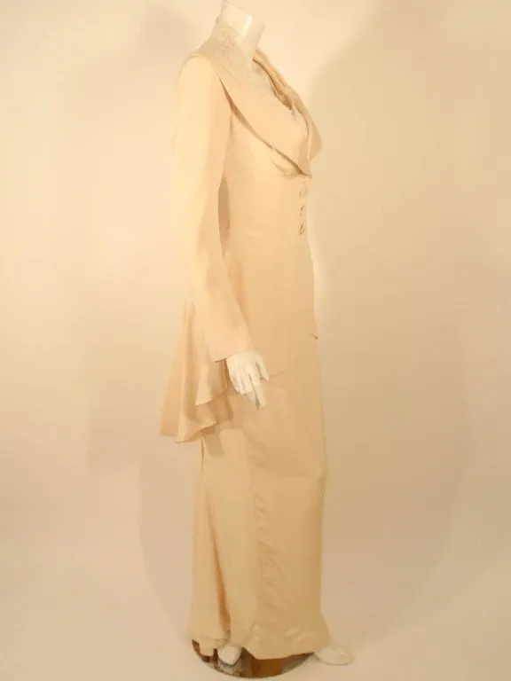 ANTONY PRICE 2 pc Cream Gown and Fitted Jacket with Lace Details