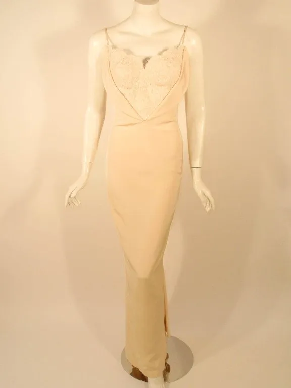 ANTONY PRICE 2 pc Cream Gown and Fitted Jacket with Lace Details