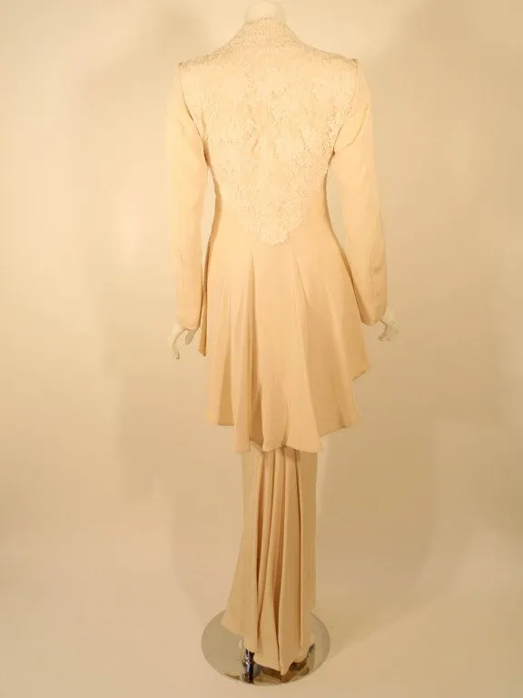 ANTONY PRICE 2 pc Cream Gown and Fitted Jacket with Lace Details