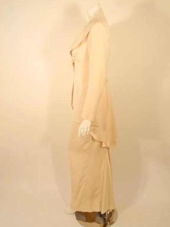 ANTONY PRICE 2 pc Cream Gown and Fitted Jacket with Lace Details