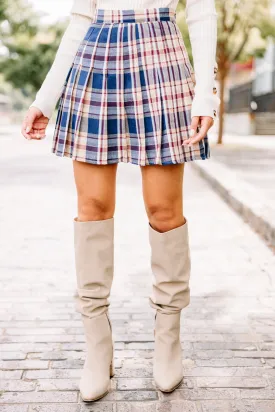 As If Blue Plaid Pleated Skirt