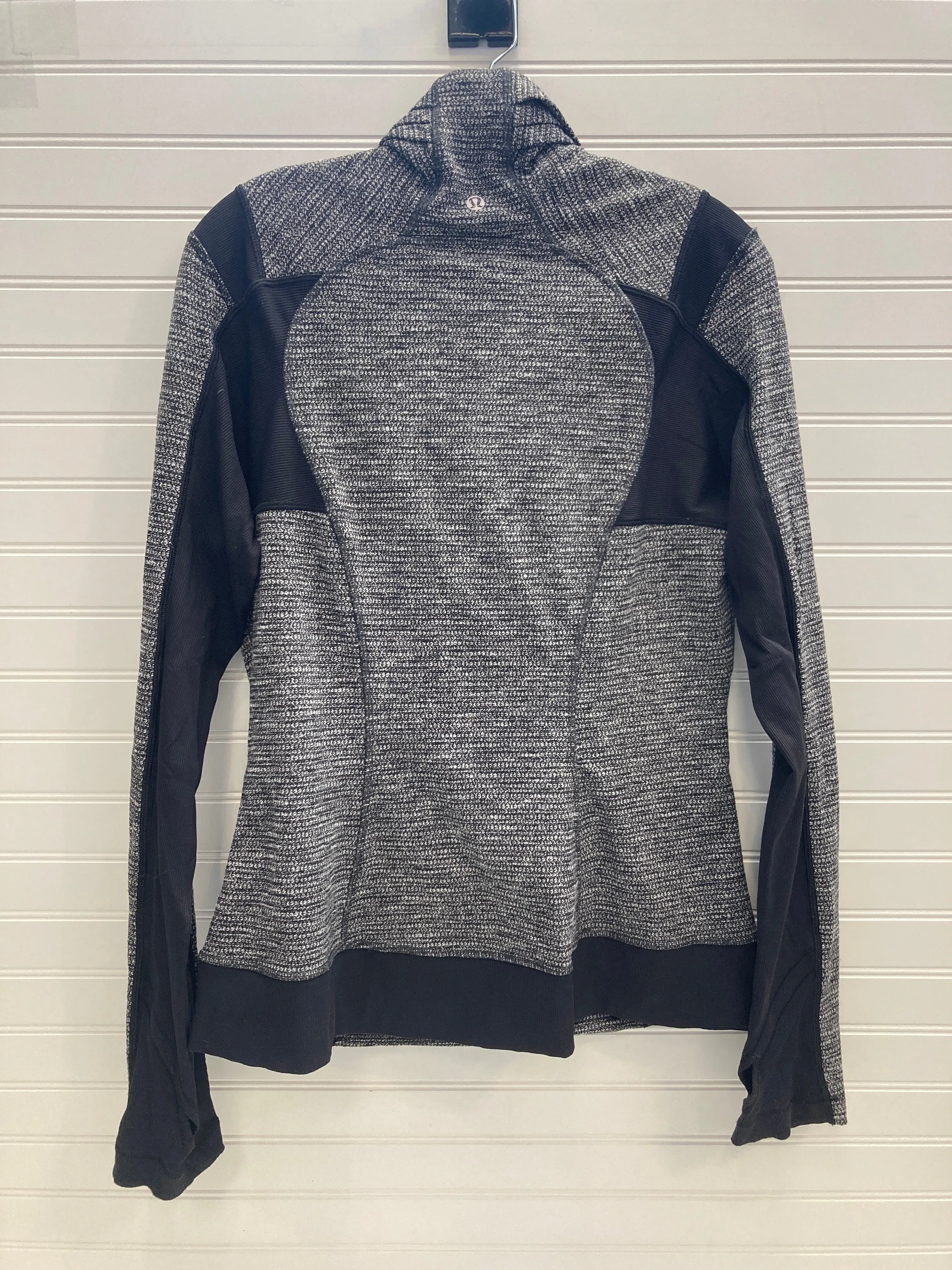 Athletic Jacket By Lululemon In Black & Grey, Size: 12