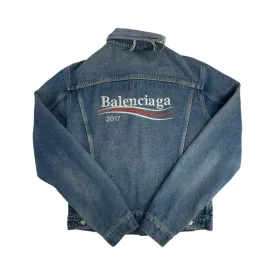 Balenciaga Campaign Logo Distressed Denim Jacket