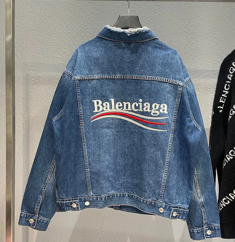 Balenciaga Campaign Logo Distressed Denim Jacket