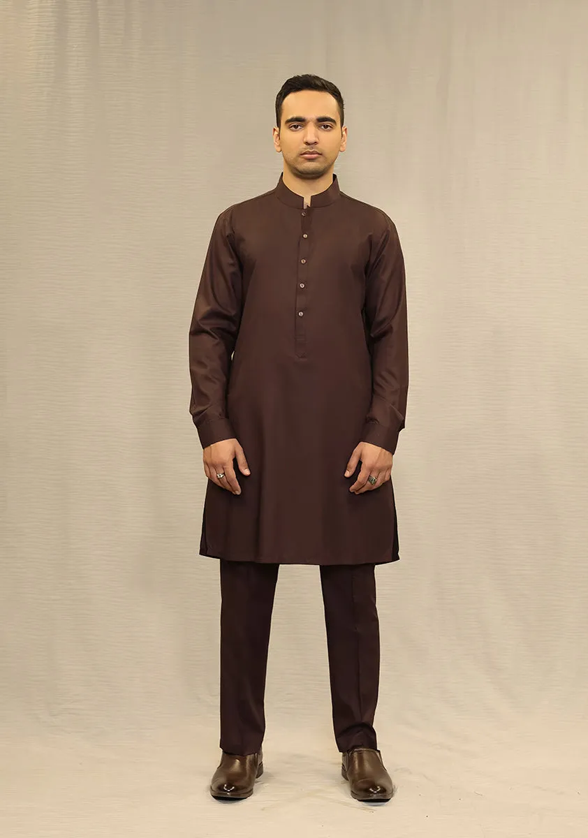 Basic Poly Viscose Deep Mahogany Slim Fit Plain Suit