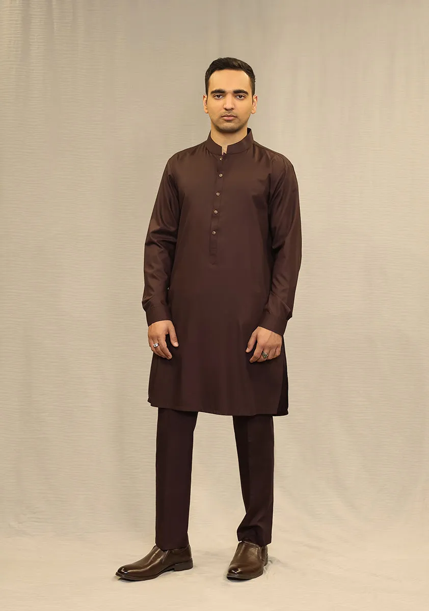 Basic Poly Viscose Deep Mahogany Slim Fit Plain Suit